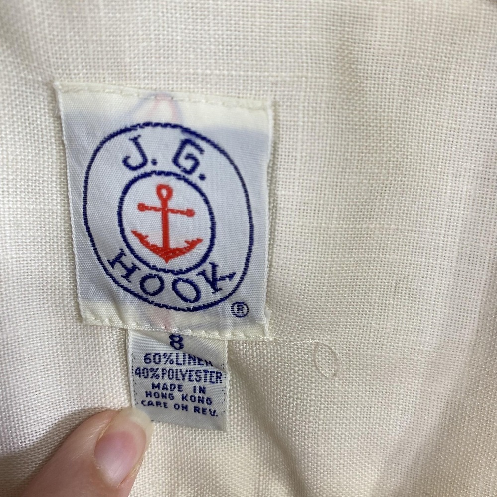 Vintage JG Hook Dress Womens 8 Linen Blend Button Front Puff Sleeve Midi 80s